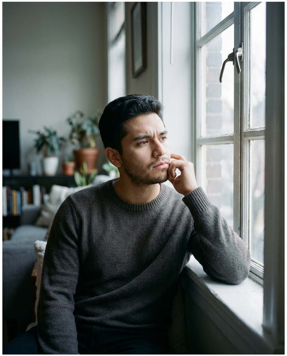 Young adult by a window